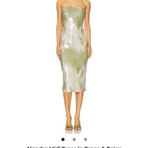 Alandra Midi Dress in Green & Beige